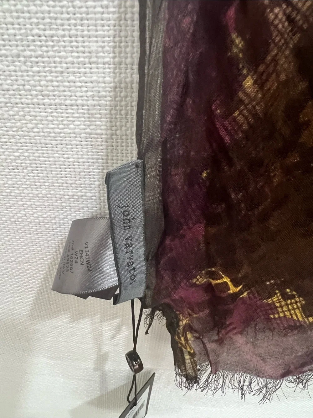 NWT John Varvatos Brown Snake-Print Scarf with Purple and Gold Accents